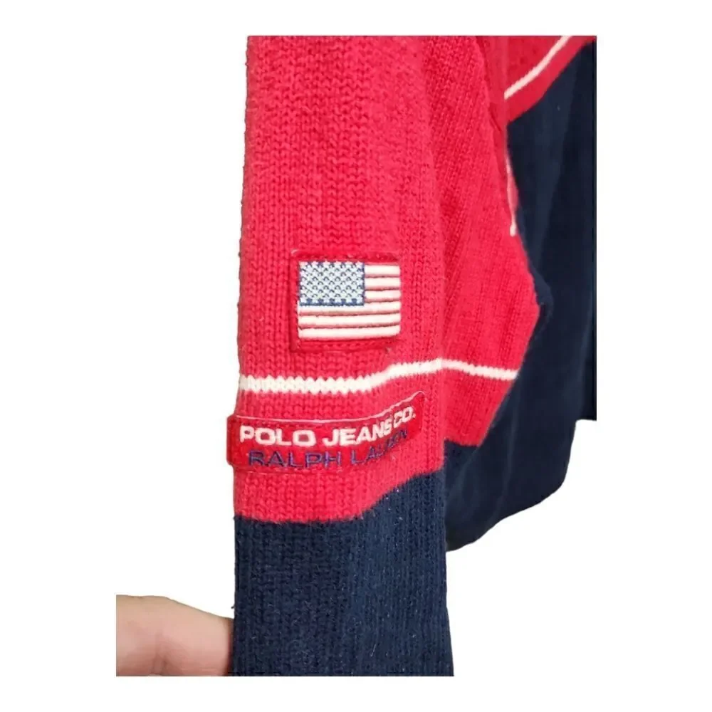 0127 -Vintage Ralph Lauren Polo jeans company flag sweater knit size L